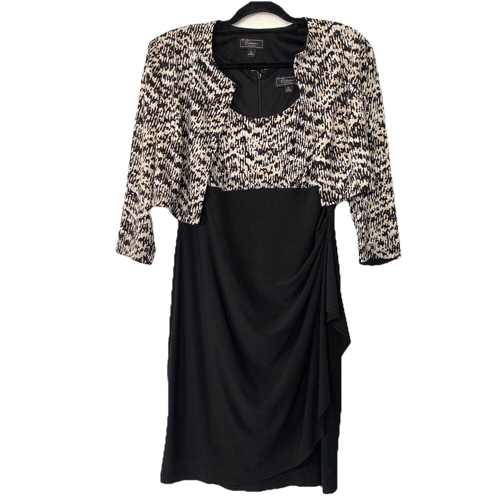 Dress Barn Womens 10 Dress Leopard Animal Black‎ Bolero Sequins Formal Stretchy